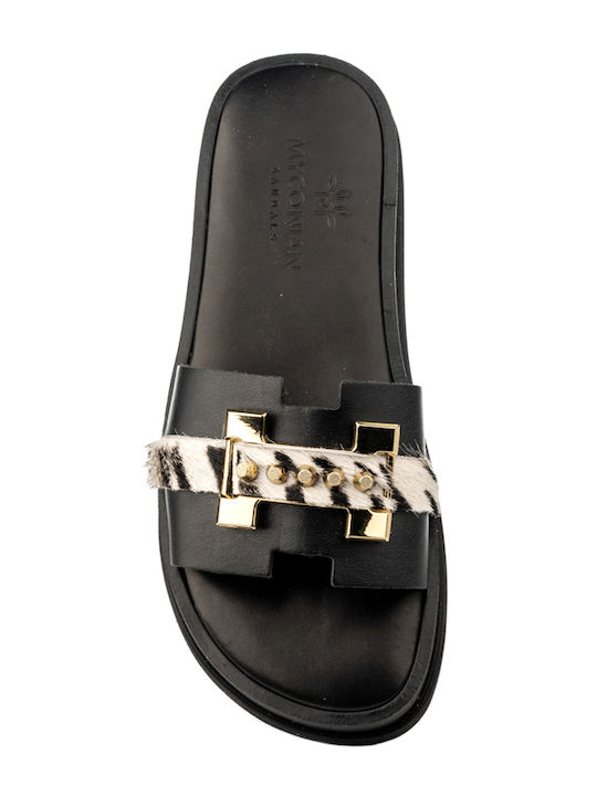 Leather Women's Flat Sandals Flatforms in Black Color