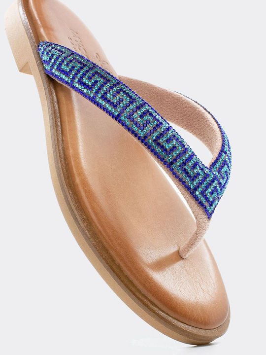 Leather Women's Flat Sandals in Blue Color