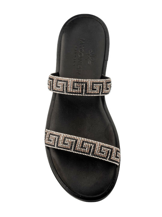 Leather Women's Flat Sandals in Black Color