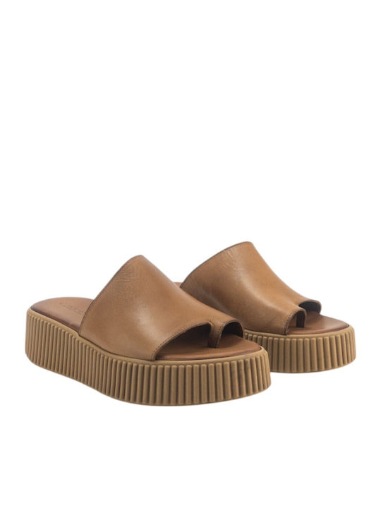Women's Flat Sandals in Tabac Brown Color