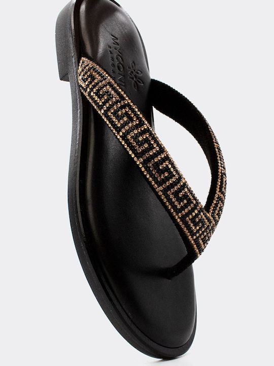 Leather Women's Flat Sandals in Black Color