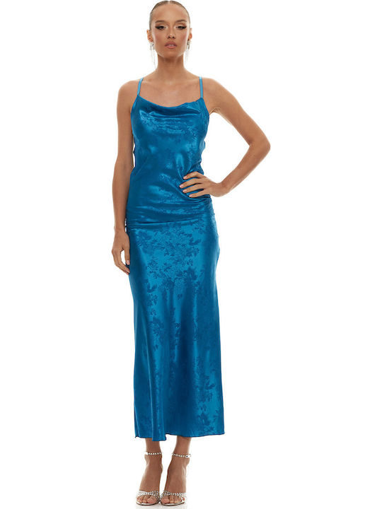 RichgirlBoudoir Maxi Evening Dress Satin Petrol Blue 25718_0101