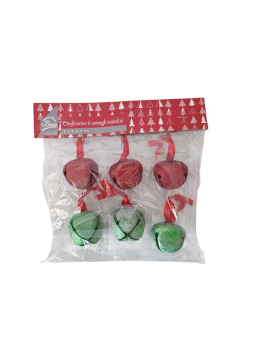 Decorative Hanging Bell Ornament Metallic Red 3x3cm Set 6pcs