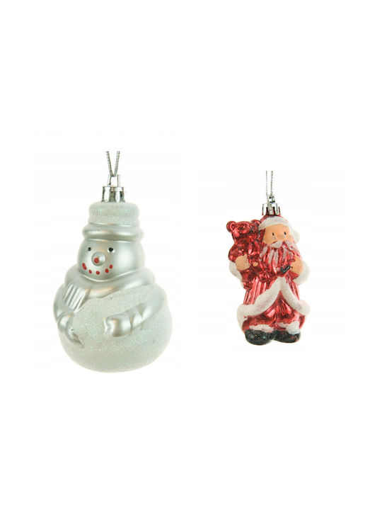 Hanging Snowman Ornament Plastic 9x5cm Set 6pcs