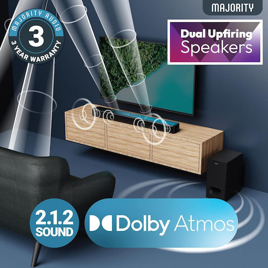 Majority Sierra Plus Soundbar 2.1.2 Bluetooth και HDMI 400W με Ασύρματο Subwoofer και Τηλεχειριστήριο Διάφανο