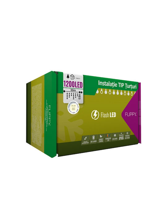 Instalare de Crăciun 50 M 1200 Luminite de Crăciun Ploaie Alb Cald Flashing Sursă de Alimentare Conectabil Extensie de 6.5 M Inclusă Cablul de Cauciuc Alb 220v Flippy