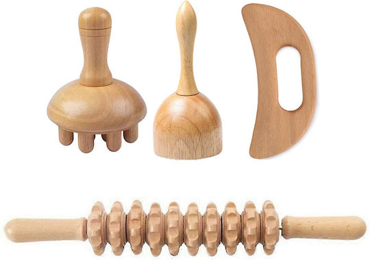Ξύλινα Εργαλεία Μασάζ Μαδεροθεραπεία Wood Therapy Massage Set 4τμχ