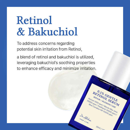 Dr. Althea 0.1% Gentle Retinol Soothing & Anti-aging Face Serum with Bakuchiol & Retinol for Detoxifying & Brightening 30ml
