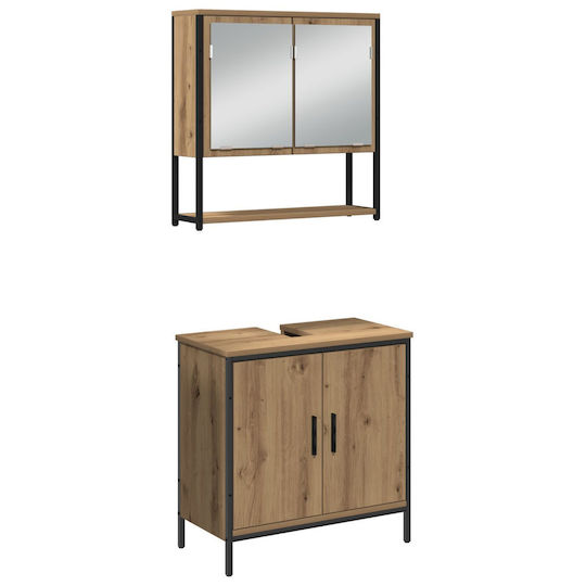 vidaXL Countertop Countertop without Sink, with Mirror & Column Weathered Oak
