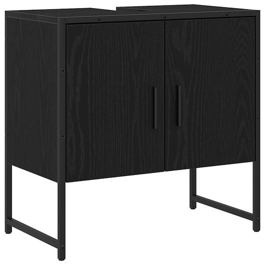 vidaXL Шкаф Шкаф без Мивка, със Огледало & Колона Black Oak