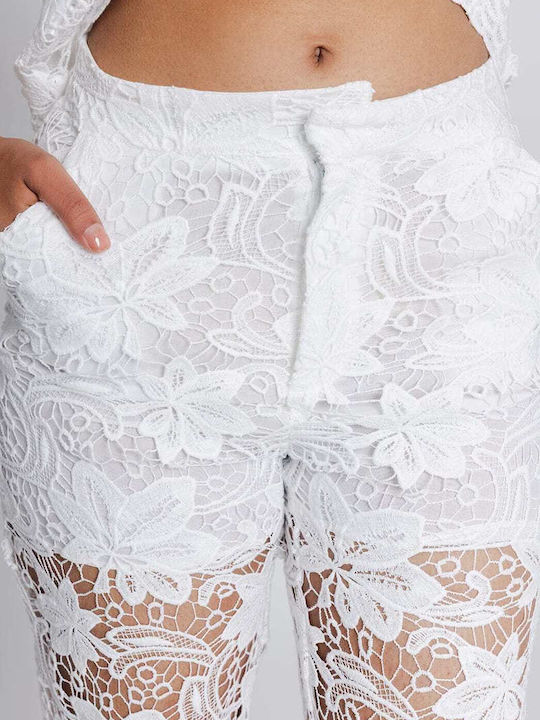 Women's Fabric Capri Trousers Straight Line White