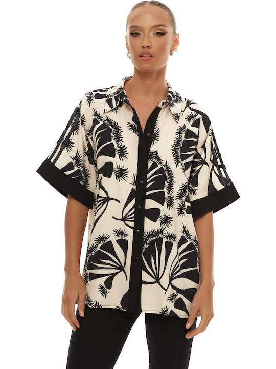 Dejavu Women's Short Sleeve Shirt Black-White