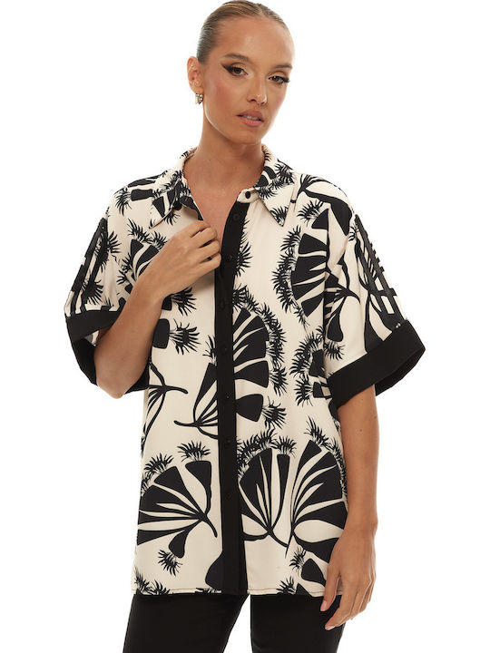 Dejavu Women's Short Sleeve Shirt Black-White