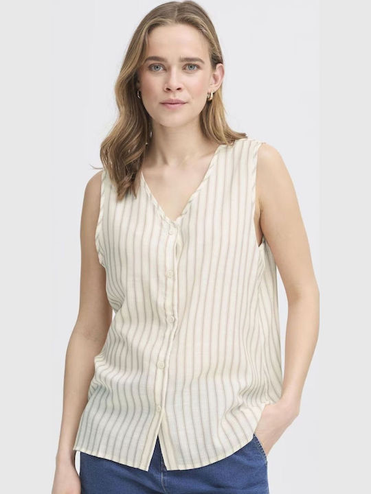 Women's Striped Sleeveless Shirt Beige