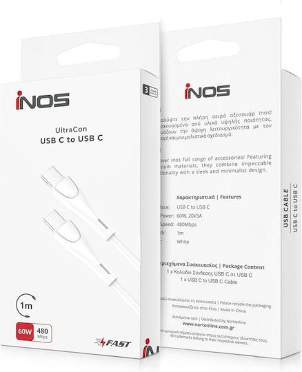 iNOS USB 2.0 Cable USB-C male - USB-C 60W Λευκό 1m