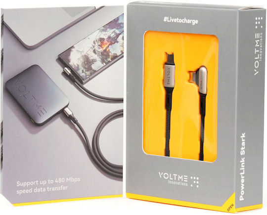 Voltme Braided USB 2.0 Cable USB-C male - USB-C 60W PD Μαύρο 1.2m C2069