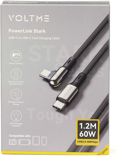 Voltme Braided USB 2.0 Cable USB-C male - USB-C 60W PD Μαύρο 1.2m C2069
