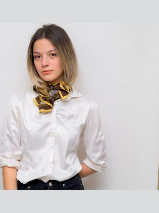 Kalfas Luxury Silk Γυναικείο Μεταξωτό Φουλάρι Καφέ