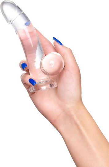 Glass Dildo with Balls and Suction Cup Transparent 15cm