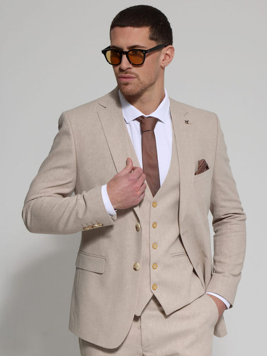 Men's Summer Suit with Vest Beige