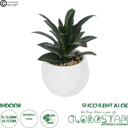 Globostar Künstliche Garten Sukkulente Aloe Topfpflanze 20983 Dekorative Aloe Pflanze H9 X H12cm