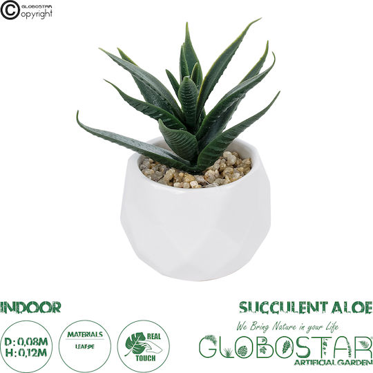 Globostar Künstliche Garten Sukkulente Aloe Topfpflanze 20992 Dekorative Pflanze Aloe H8 X H12cm