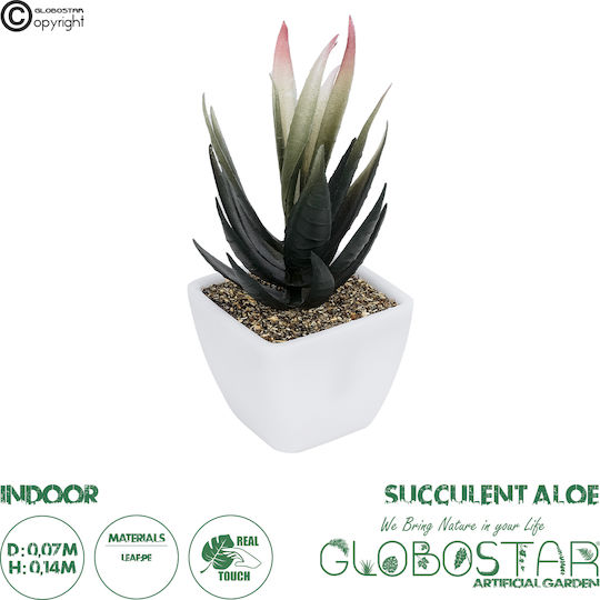 Globostar Künstliche Garten Sukkulente Aloe Topfpflanze 20974 Dekorative Aloe Pflanze Φ7 X Η14cm