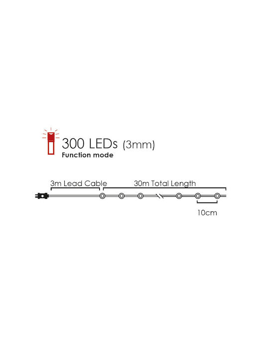 300 Светлини LED 30m. Топъл бял тип Лента 1бр