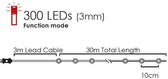 300 Светлини LED 30m. Топъл бял тип Лента 1бр
