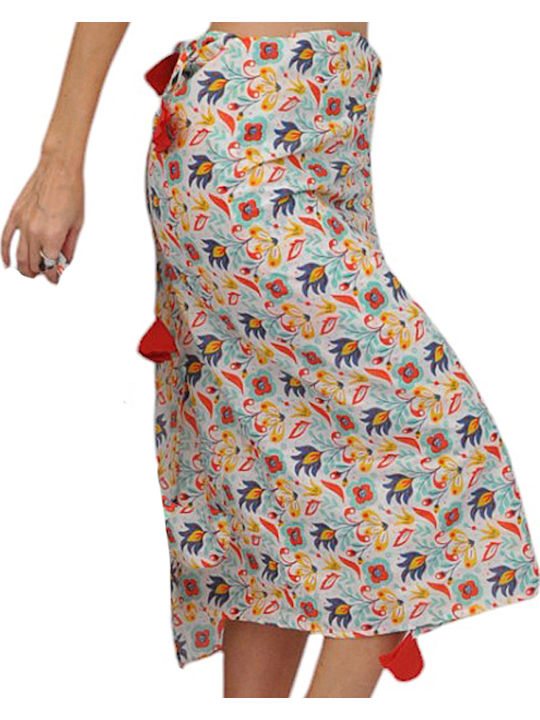 Brims Trims Cotton Pareo Scarf White Floral