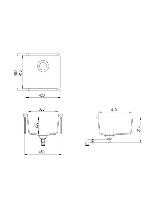 Helika Arca SQA101 Unterbau Küchenspüle aus Flüssigem Granit M42xP46cm Weiß