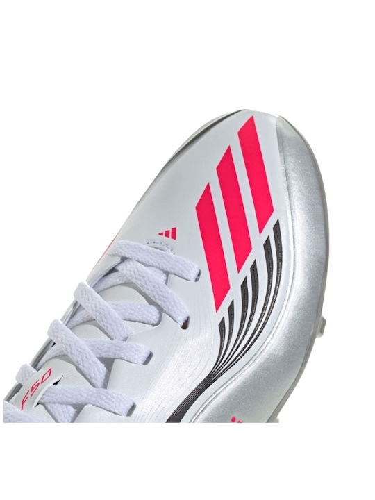 F50 Messi League FG/MG Kids Soccer Cleats & Shoes Molded Cloud White Lucid Red Silver Metallic