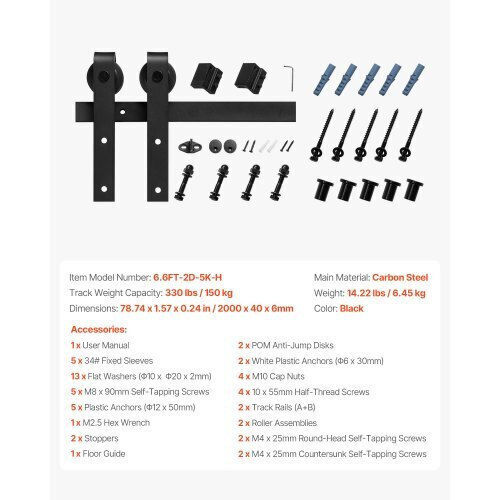 Vevor Sliding Wooden Door Mechanism 101.6cm Black