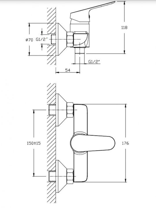 Inter Ceramic Αναμεικτική Μπαταρία Ντουζιέρας Πλήρες Σετ Ασημί