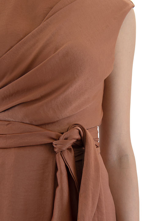 Καλοκαιρινό Midi Φόρεμα Κρουαζέ με Σκίσιμο Brown