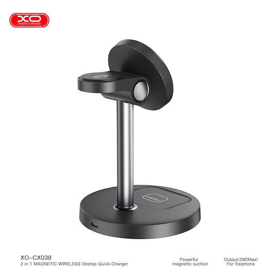 XO Ασύρματος Φορτιστής (Qi Pad) 15W Quick Charge 2.0 Μαύρος (CX038)