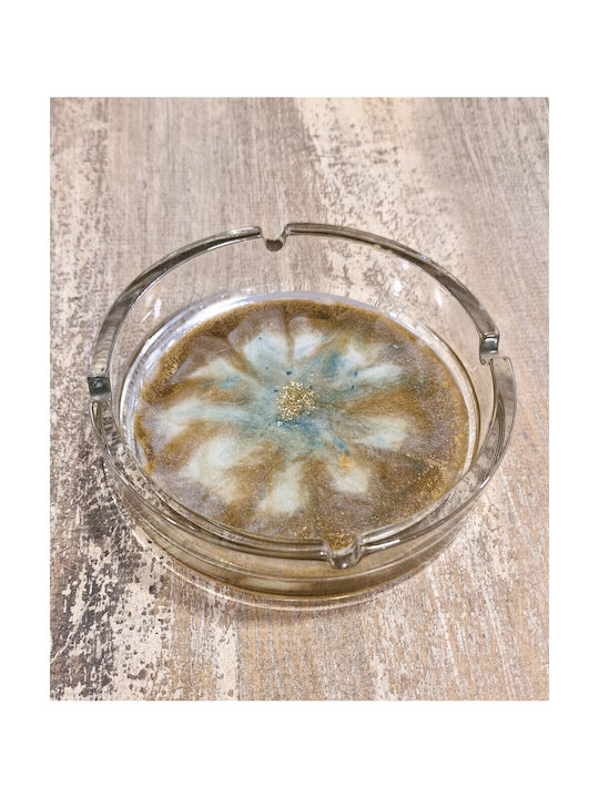 Einzigartiger dekorierter Glas-Aschenbecher Durchmesser 14 cm