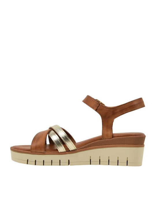 Leather Women's Flat Sandals in Gold Color