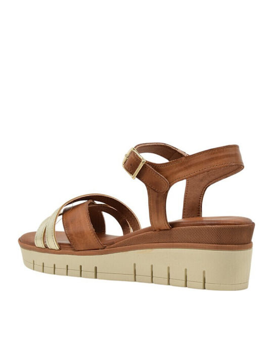 Leather Women's Flat Sandals in Gold Color