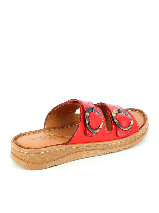 Leather Women's Flat Sandals in Red Color