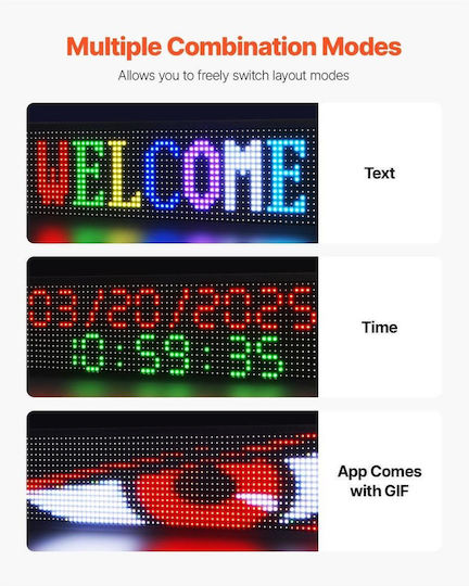 Semn luminos LED programabil 16x96 Px Bluetooth USB P10 Full Color IP65 aluminiu ABS 990x190x55 mm