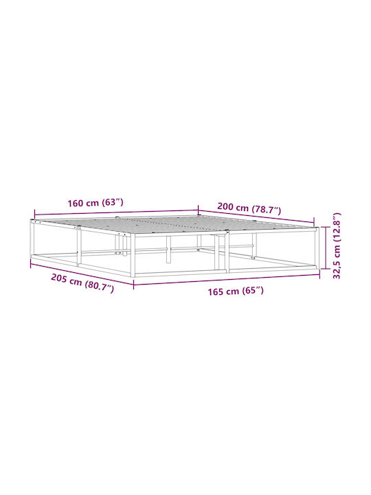 Vidaxl Bed Frame Without Mattress White 160x200cm Metal 1 Piece Double White