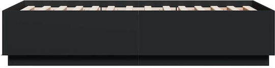 Single Wooden Black Bed Base with Slats for Mattress 90x190cm