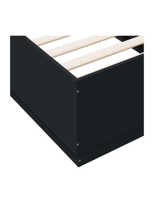 Single Wooden Black Bed Base with Slats for Mattress 90x190cm
