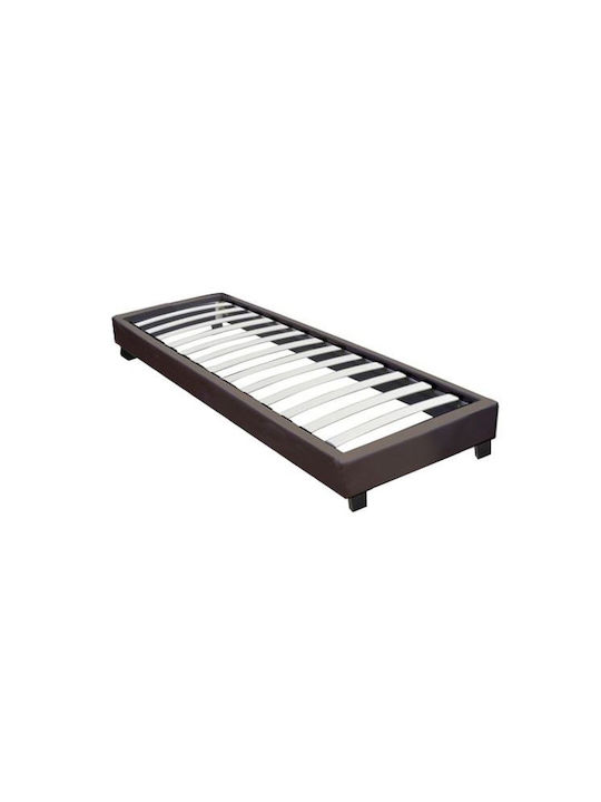 Single Bed Base Upholstered with Brown Faux Leather for Mattress 90x200cm E2015,3LB