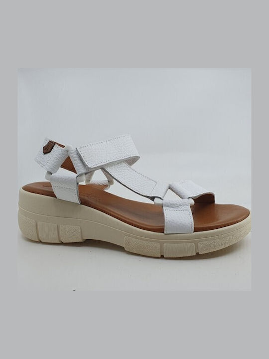Leather Women's Flat Sandals Sporty in White Color