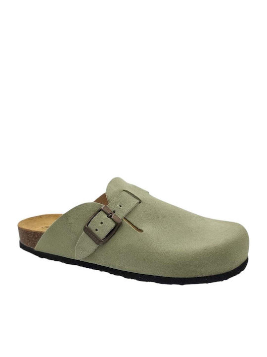 Leather Winter Women's Slippers Green