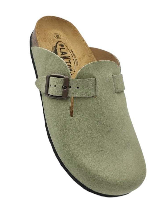 Leather Winter Women's Slippers Green