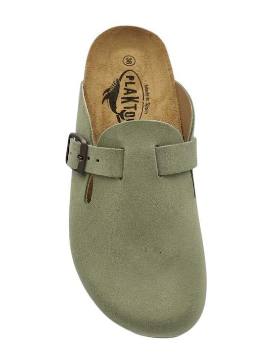 Leather Winter Women's Slippers Green