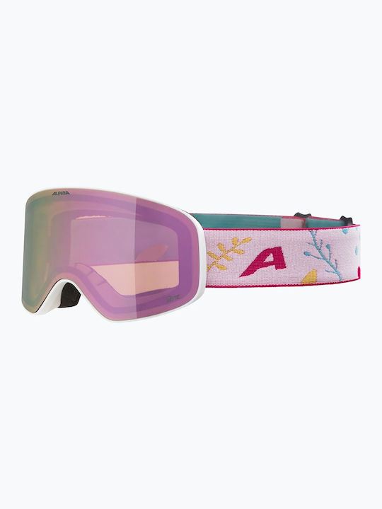 Mască de Schi & Snowboard pentru Copii Albă cu Lentilă Roz Fumurie
